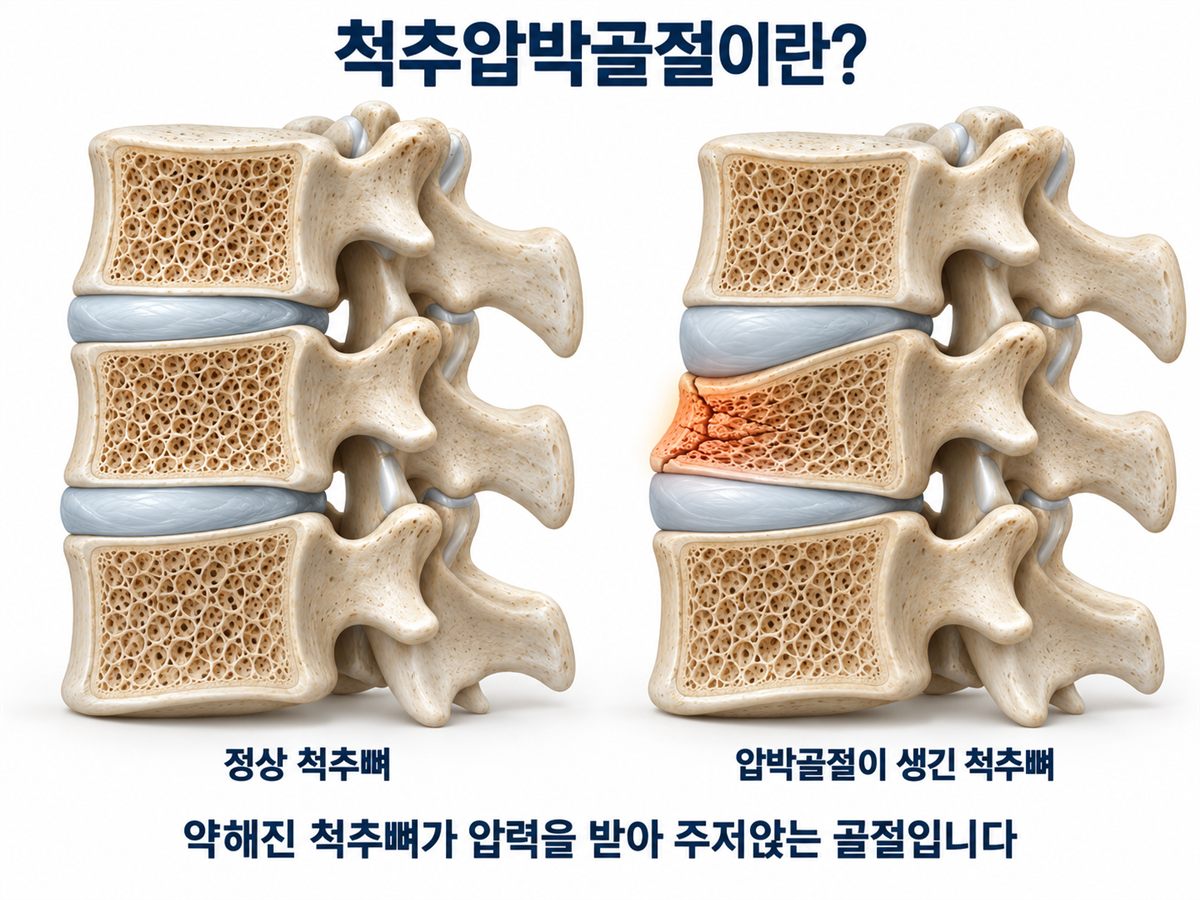 정상 척추와 압박골절 비교