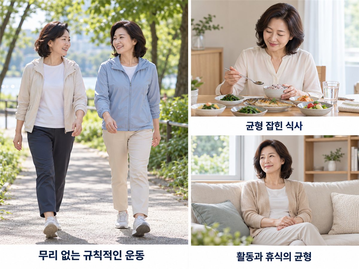무리 없는 규칙적인 운동, 균형 잡힌 식사, 활동과 휴식의 균형