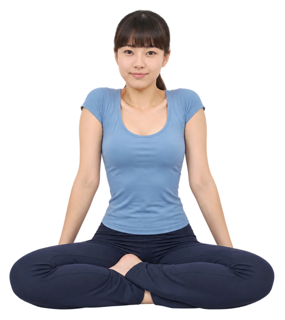 바닥에 앉아 양 어깨를 앞에서 뒤로 크게 원을 그리듯 돌리는 동작 — 2단계