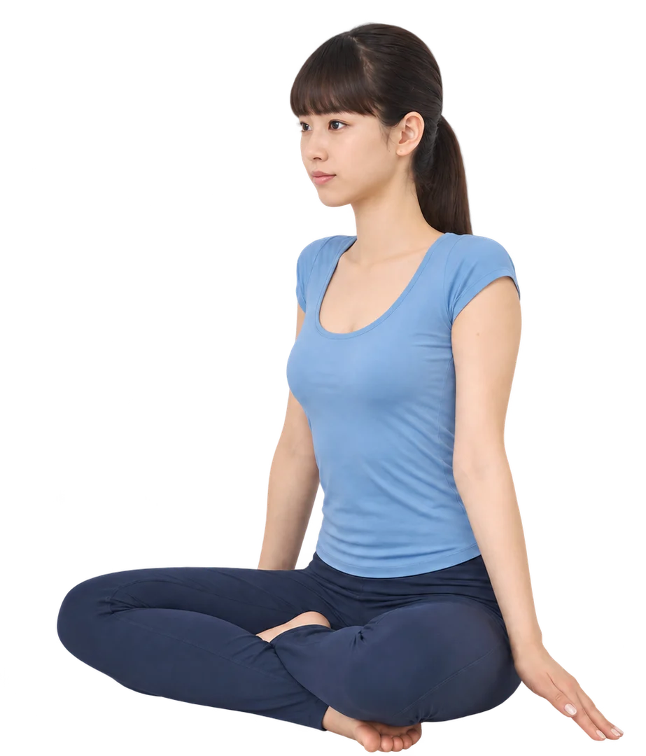 앉은 자세에서 어깨를 올리며 목을 뒤로 젖혔다가 제자리로 돌아오는 동작 — 3단계