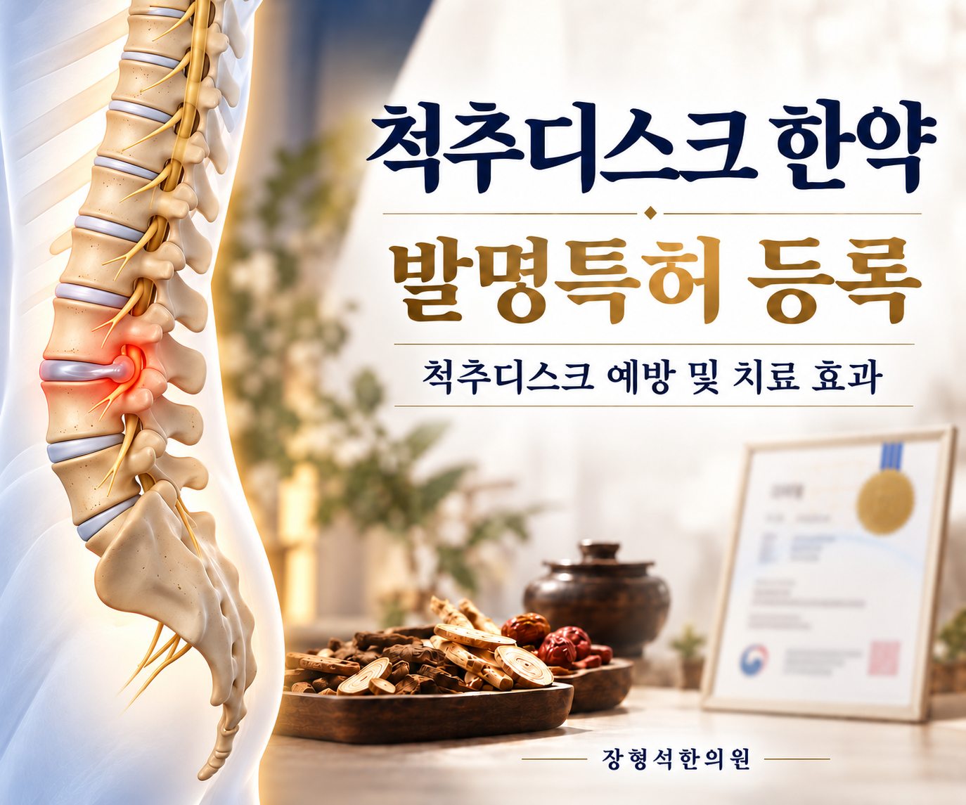 척추디스크 한약 발명특허 등록 — 척추디스크 예방 및 치료 효과